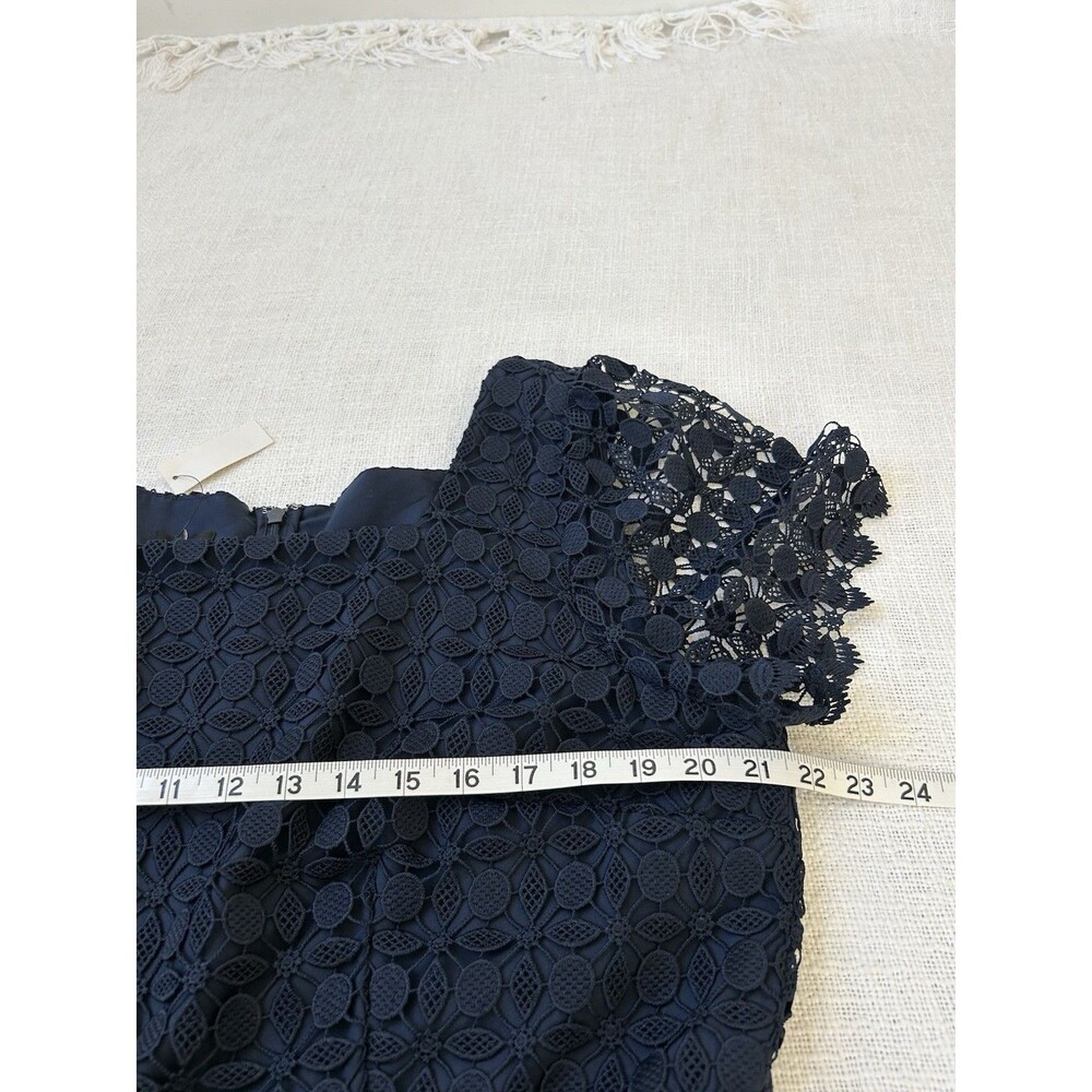 Talbots Medallion Navy Floral Lace A-Line Midi Dress Lined Square Neck Size 18 - Picture 6 of 11